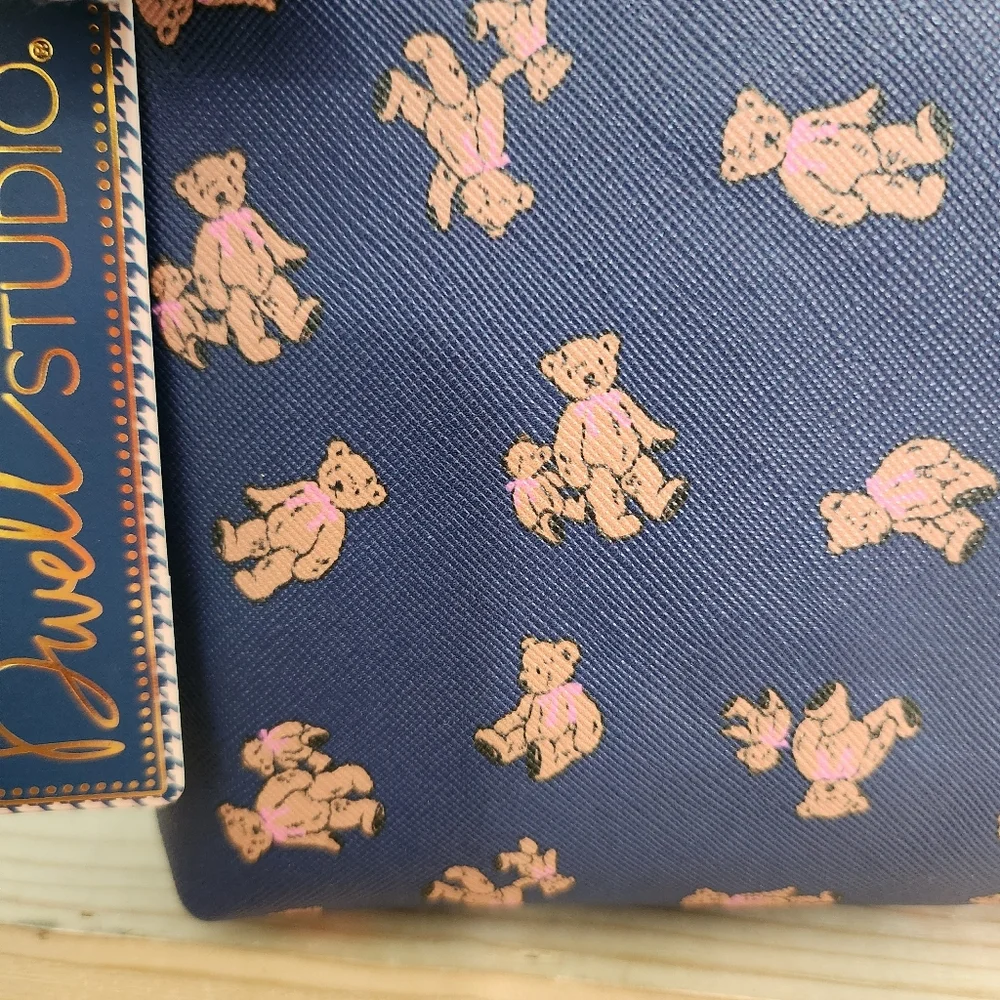 Dwell Studio Navy Teddy Print Cosmetic Zip Pouch NWT